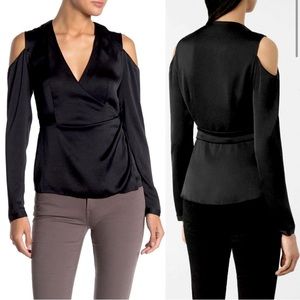 NWT All Saints Black Danio Cold Shoulder Wrap Top